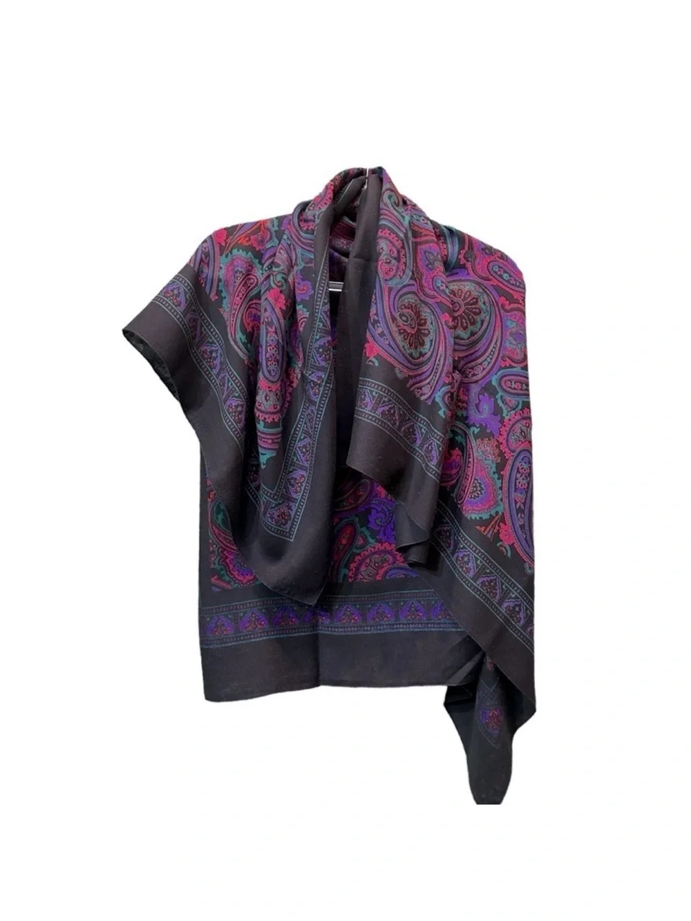 Vintage Black Paisley Pattern Women's Scarf - Vibrant Pink Purple & Teal Accents